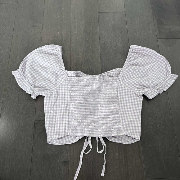 Women's Hollister Lavender Gingham Puffy Sleeve Size XS Crop Top - Picture 2 of 6